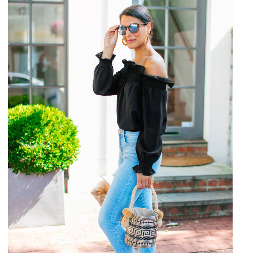 Tuckernuck Black Off-Shoulder Blouse